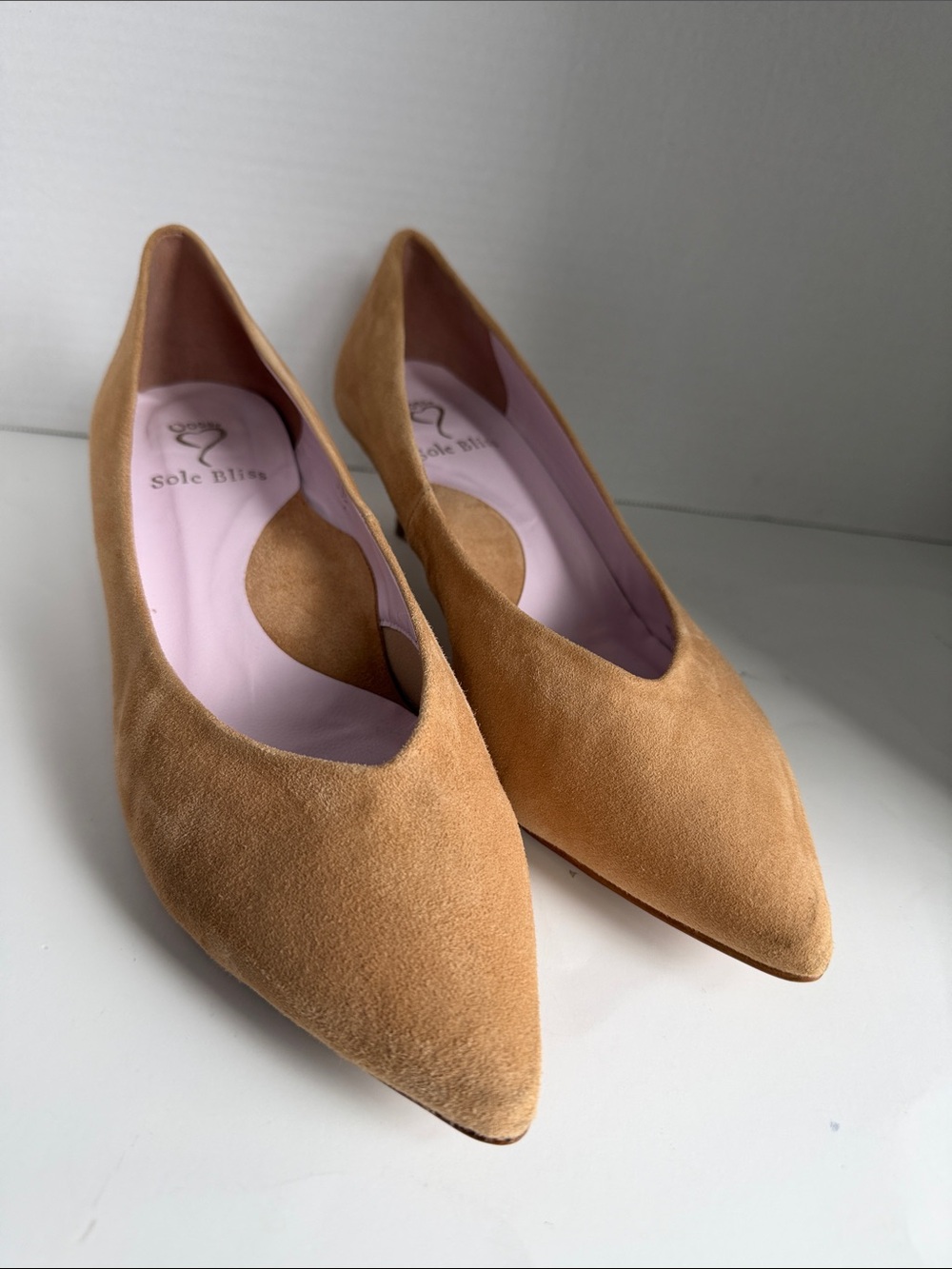 Sole Bliss Tan Suede Pointed-Toe Heels Size 8.5